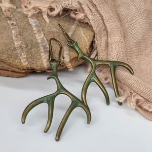 FP Jewelry Antique Gold Green Patina Bronze Antlers Earrings
